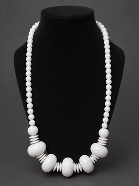 Vintage 1960s 70s Mod White Beaded Statement Necklace 24"